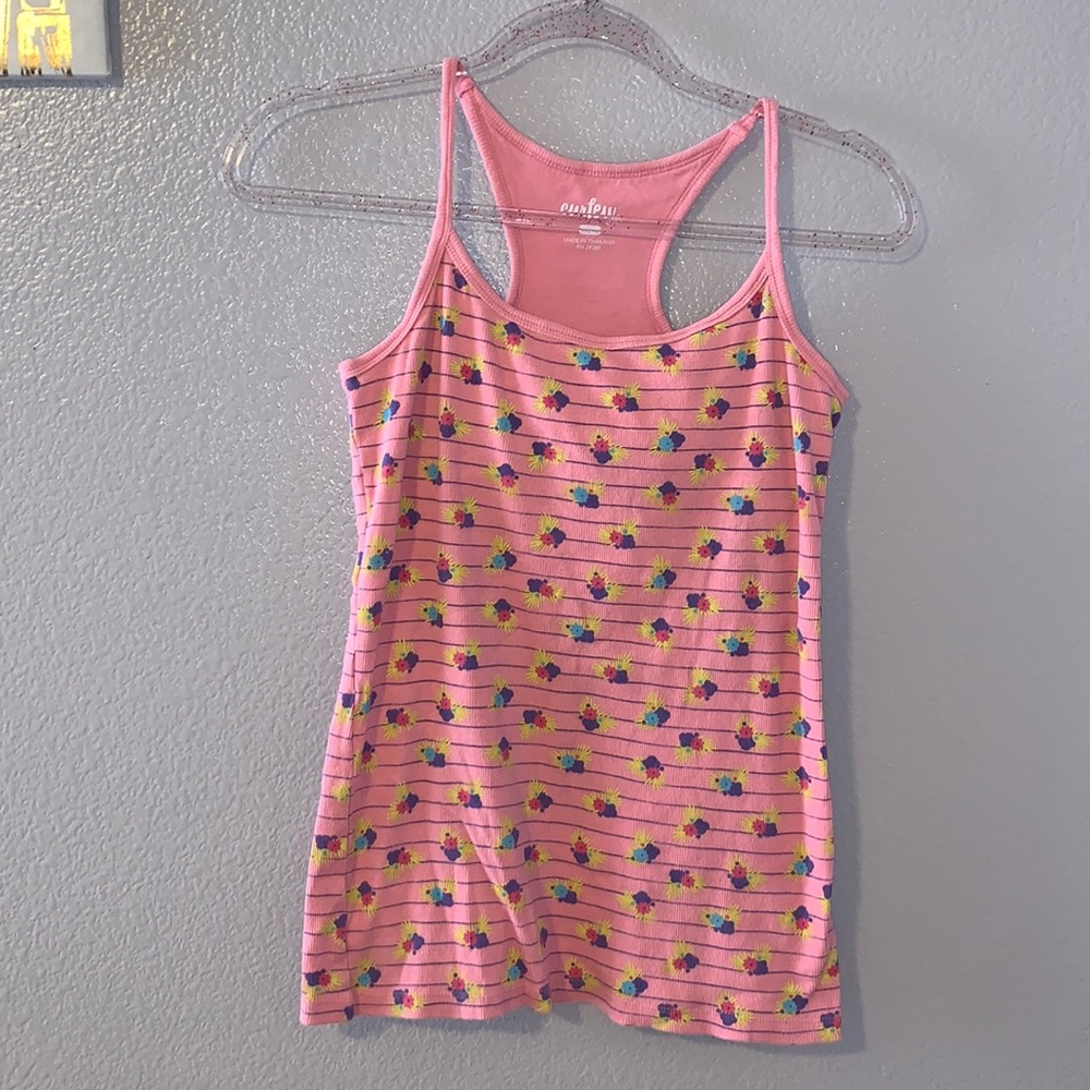 Curfew Girl XL girls 16 pink striped floral attached bra tank top